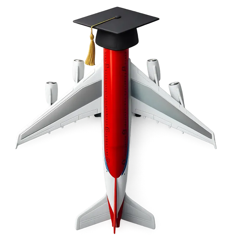 Mission illustration with airplane and graduation cap